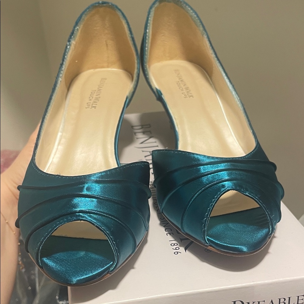 Touch Ups Teal Satin Peep-Toe Heels